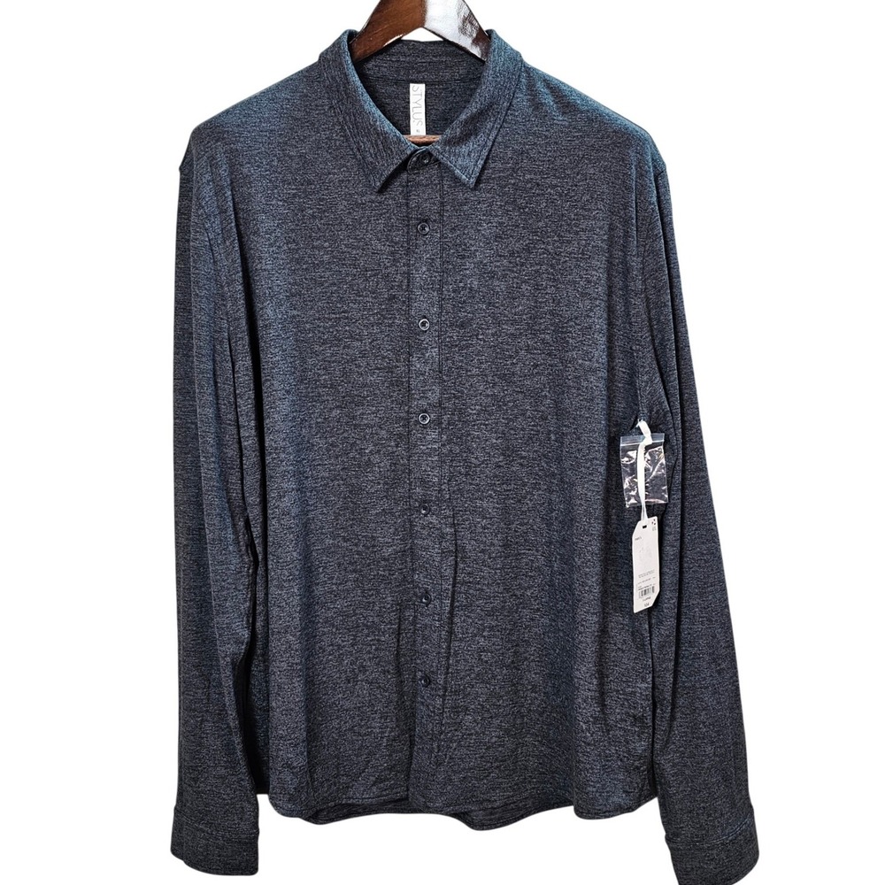 Stylus Mens French Indigo CD Long Sleeve Button Down Shirt XL Heather Gray Blue‎